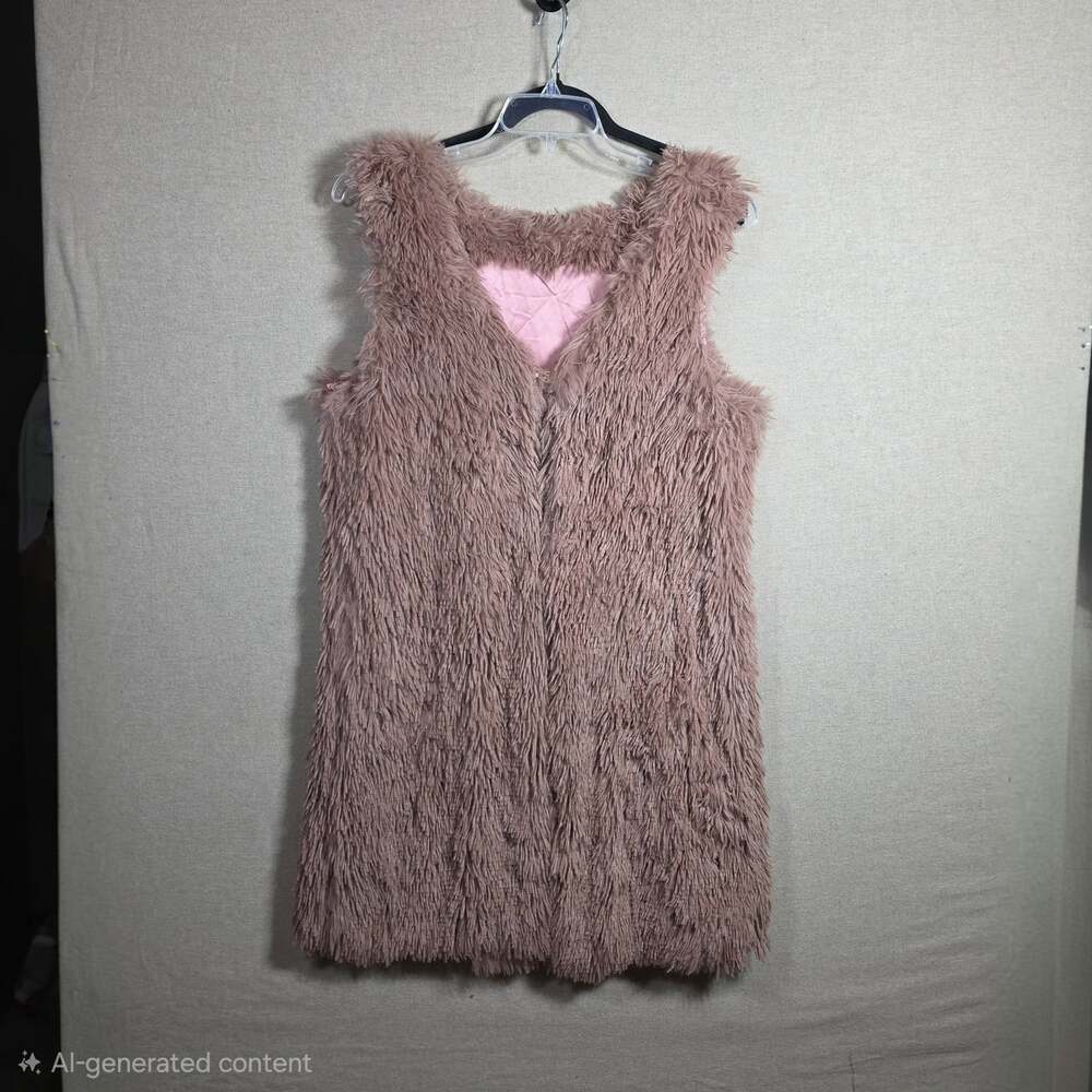 Faux Fur Boho Vest Large dusty pink 90s Phoebe Shaggy Festival Rockstar Gypsy